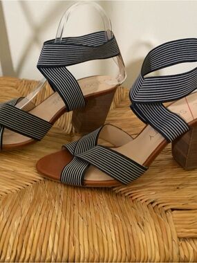 Sole society Striped Elastic Block Heel Sandals - Blue 9.5